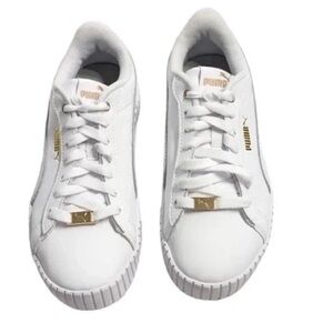 New without Tag Puma Women's Jada Dboss Logo Sneakers White Gold Sz 8.5